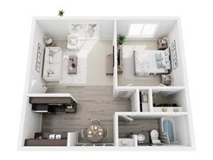 Floor plan for 1 bed, 1 bath, 692 sqft